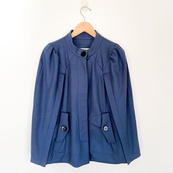 Mint Jodi Arnold Women’s Dark Dusty Blue Wool and Cashmere Blend Puff Sleeve Cap - Picture 1 of 13
